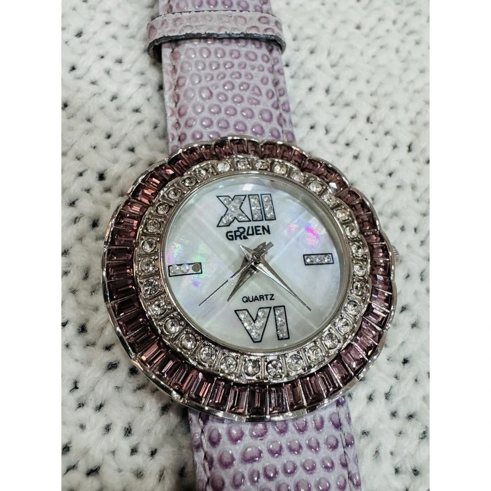 Gruen GR9708L Women's Crystal Bezel Purple Strap Quartz Watch Japan Movt